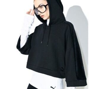 Puma Women's XTREME Cropped Hoody Hoodie Black Velvet Size Medium